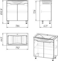 Stella Polare Мебель для ванной Абигель 80 2 двери темно-серая/цемент – фотография-7